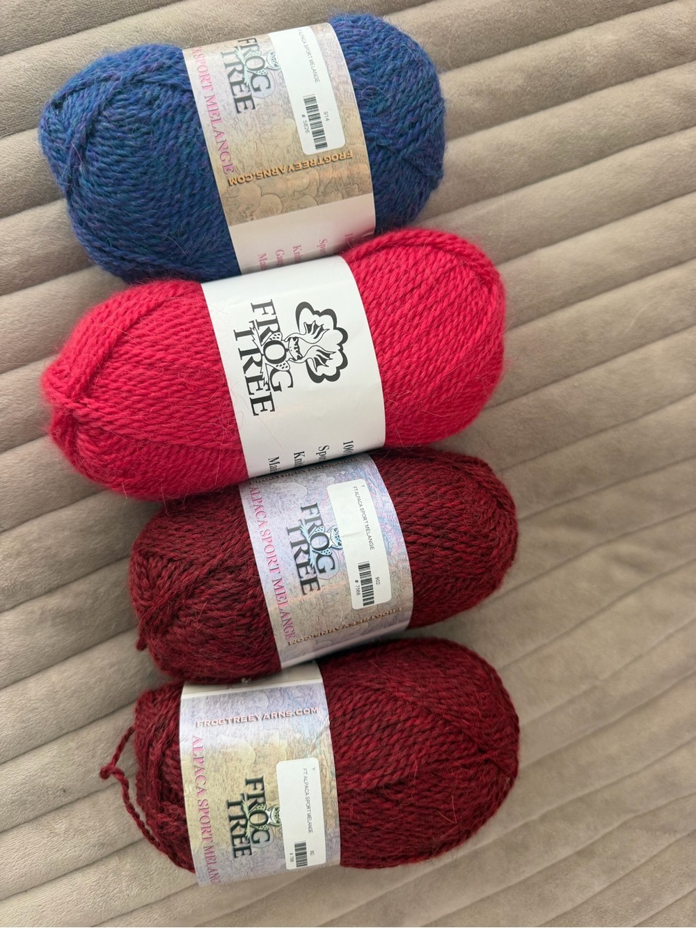 Frog tree Wool Blend Yarn - Blue, Pink, and Red Colorway